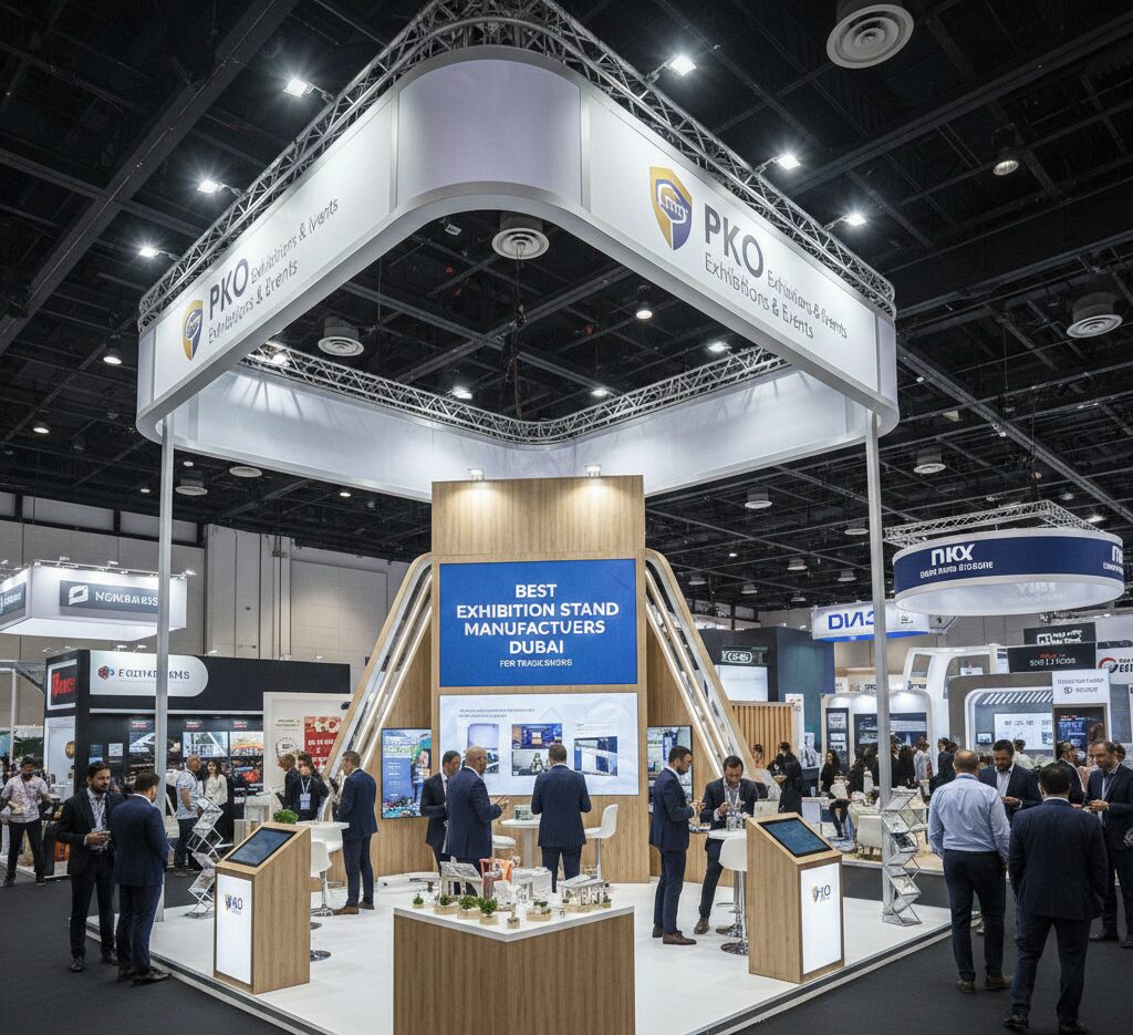 Exhibition stand manufacturers Dubai for trade shows by PKO Exhibitions & Events custom booth design and build